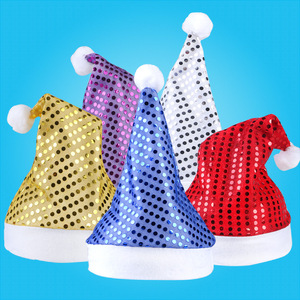 Unionpromo cheap 5 colors sequins Santa hat adult Christmas hat Christmas cap Silver - Product Image 1