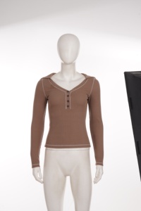 Haut Henley côtelé à capuche et manches longues pour femme, coupe ajustée, avec surpiqûres contrastantes, style décontracté Y2K streetwear, t-shirt basique, vente en gros - Product Image 6