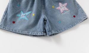 Shorts in <span class=keywords><strong>Jeans</strong></span> da Ragazza, Carini e alla Moda per l'Estate, con Stampa a Stelle, Gamba Dritta, in Denim - Product Image 6