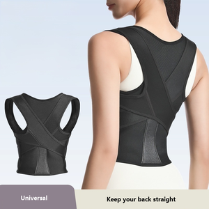 Correcteur de posture dorsal noir respirant sans manches avec sangles croisées pour le soutien de la colonne vertébrale supérieure et le soulagement de la douleur - Product Image 2