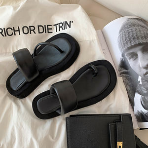 جديد المرأة الأنيقة جلد طبيعي الشرائح شقة سميكة أسفل نعال قلابة - Product Image 4