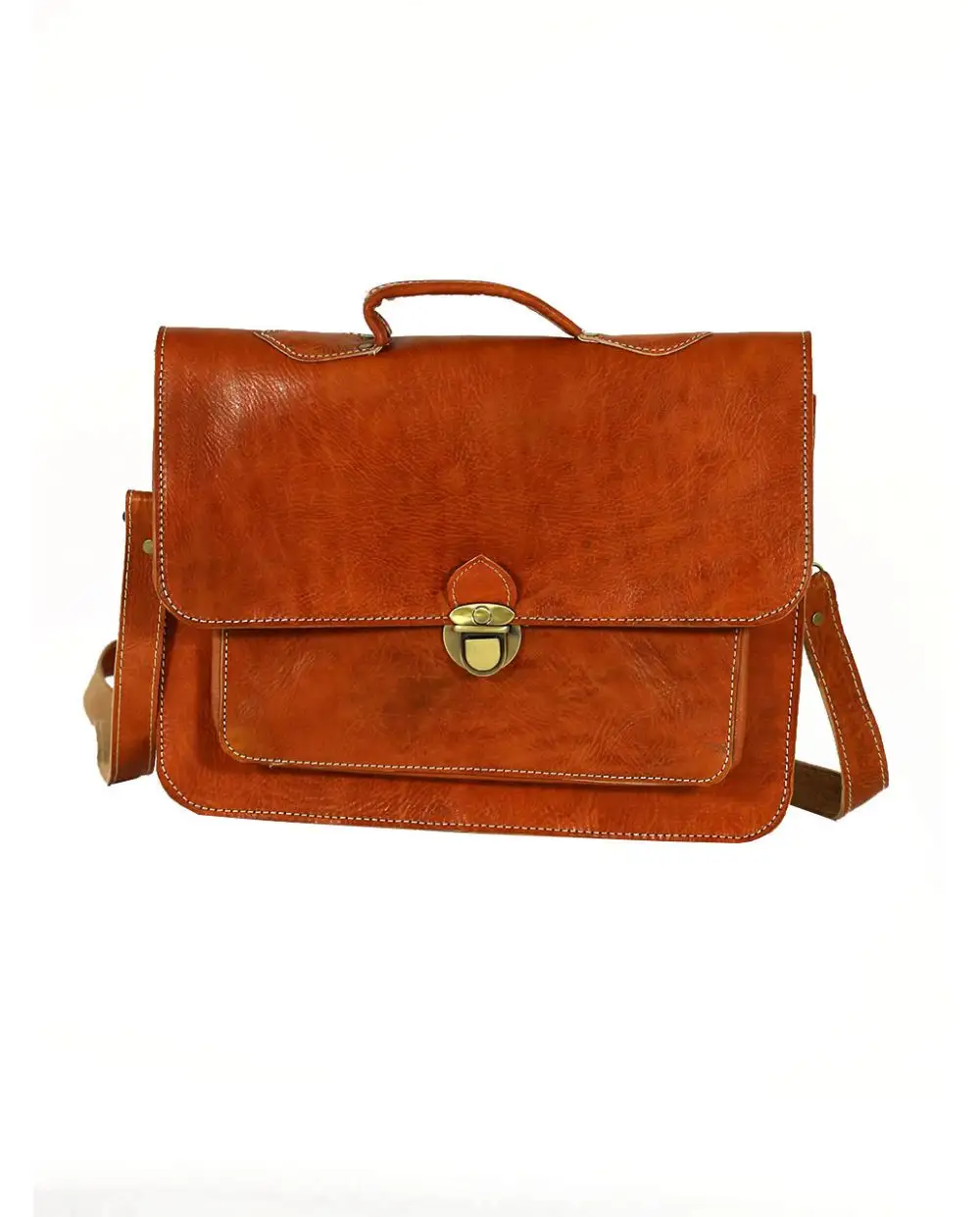Moroccan handmade calfskin leather satchel briefcase for ladies and men leather briefcase entirely handmade by our craftsman
