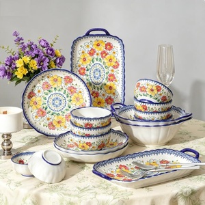 European Royal Porcelain Dinnerware <b>Sets</b> Nordic Handmade Flower Pattern Back School Luxury Ceramic Plates <b>Microwave</b> Safe - Product Image 1