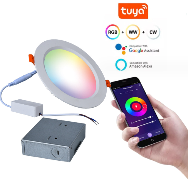 Zigbee Smart Tuya Led Downlight Trimless Dimmable RGB Recessed Ceiling Light Pot Light IP44 3-Inch