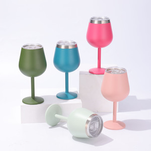 Stainless Steel Wine Glass 300ml Double Wall Vacuum Insulated With Lid Teardrop Shape For Party - Product Image 1