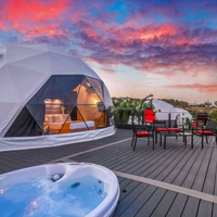 Tente dôme géodésique de luxe pour glamping, protection solaire et pluie, 5m/6m/7m/8m, avec toilettes et salle de bain, à vendre