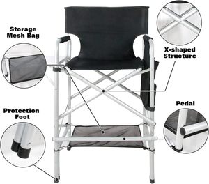 Truccatrice professionale pieghevole con telaio in alluminio da spiaggia, pesca usa la sedia alta da 45.6 ''portabicchieri da tavolo - Product Image 5