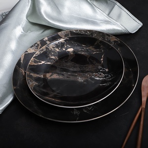 Vente en gros de vaisselle italienne de haute qualité, vaisselle moderne pour restaurant, ensemble d'assiettes en céramique noires de luxe - Product Image 6