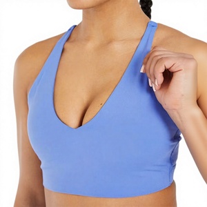 Sujetador deportivo para mujer, azul, halter, espalda cruzada, sin aros, transpirable, sin costuras, top corto, grosor estándar - Product Image 1