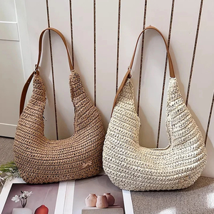 Nouveau Sac Fourre-tout Bohème <span class=keywords><strong>2026</strong></span> pour Femme en Paille Tressée Façon Dumpling, Fait Main, Grande Capacité, Sac à Bandoulière et Sac de Plage Personnalisable - Product Image 4