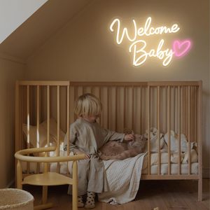 Panneaux néon LED « Bienvenue Bébé » à intensité variable, alimentés par USB, lumière d'ambiance, décoration de vitrine, éclairage de rue, personnalisables 5V - Product Image 4