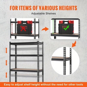 5 Tier Metal Storage Rack 60 In <b>Adjustable</b> Height Black Powder Coated Carbon Steel <b>Shelf</b> for Workshop Home Use - Product Image 3