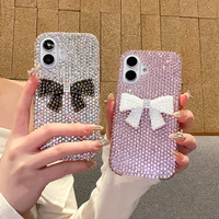 Coque de téléphone portable 15 en TPU luxueuse et élégante, antichoc, avec nœud scintillant en diamant et protection d'appareil photo – Accessoire tendance
