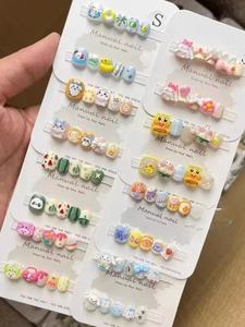 100 Diseños de <span class=keywords><strong>Uñas</strong></span> Postizas <span class=keywords><strong>Cortas</strong></span> y Redondas con Dibujos Animados <span class=keywords><strong>para</strong></span> Niños, Reutilizables y Removibles - Product Image 1