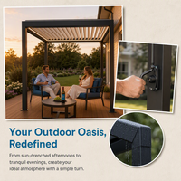 Pergola bioclimatique motorisée en aluminium à profil mince avec guirlandes solaires, gazebo moderne d'extérieur pour patio et balcon, robuste