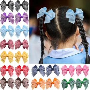 Jepit Rambut Pita Kotak-kotak Warna Solid untuk Musim Semi, Grosir, Aksesoris Rambut Lucu untuk Anak Perempuan, Pita Rambut Motif Kotak-kotak untuk Anak-anak - Product Image 1