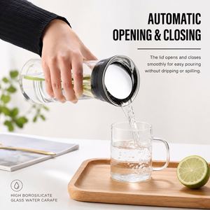 Carafe à eau en verre borosilicate de haute qualité avec couvercle automatique, résistante à la chaleur, pour jus, 800 ml, 1200 ml, 1500 ml, personnalisable avec logo, vente en gros - Product Image 3