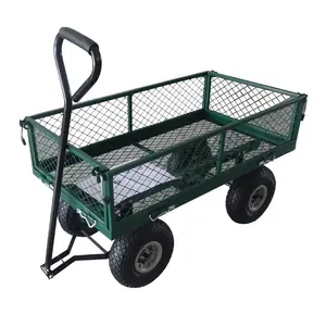 Carrinho de mão para jardim doméstico resistente, carrinho de mão 3.50-4 com 4 rodas, plataforma pneumática