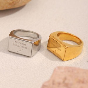 Anillo cuadrado de oro Dreamidea Con <span class=keywords><strong>milagro</strong></span> grabado sucede joyería motivacional diseño audaz minimalista para uso diario - Product Image 1