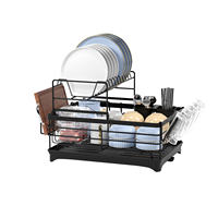 Égouttoir à vaisselle à 2 niveaux avec plateau de drainage et bec verseur rotatif pour comptoir de cuisine, ensemble de rangement pour ustensiles, tasses et bols