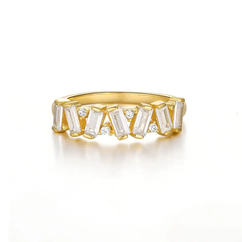 EQR23 S925 Sterling Silver Emerald Cut Geometric White Cubic Zirconia 14K Gold Plated Wedding Rings Jewelry Women