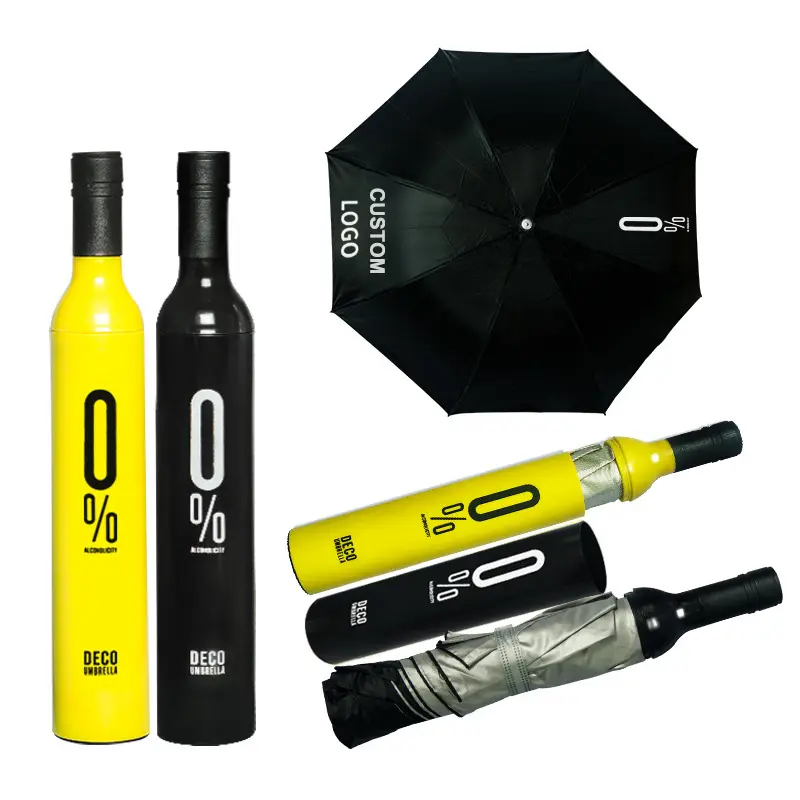 Promotion Customized Logo Windproof Advertising 3 Folding Wine Bottle Umbrella Sun Umbrella