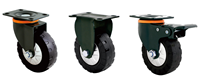 Roue de chariot à roulement fixe en PU vert foncé, à usage moyen, non pivotante, pour mobilier