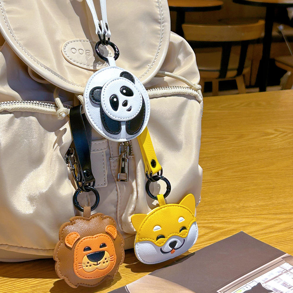 Wholesale PU Leather Cartoon Animal Keychain Cute 3D Animal Doll Lion Dog Panda Leather Pendant Car Key Chains Bag Charms