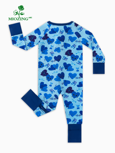 Baju Bayi Baru Lahir Motif Hati Biru Pastel Custom Miozing, Pakaian Bayi Bahan Campuran Bambu Spandex, Jumpsuit Bayi - Product Image 3