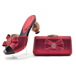 New Arrival Fuchsia African Open Toe <b>Wedges</b> Shoes Matching Bag <b>Set</b> 2020 Lady's 5CM High Heels Crystal Hard-Wearing Lightweight - Product Image 2