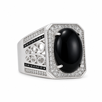 Bague en argent sterling 925 à quatre griffes pour homme, zircon noir, style thaïlandais ouvert, vintage, tendance, personnalité, bijoux fins pour soirée, vente en gros