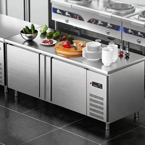 Tủ lạnh và tủ đông để dưới quầy hai cửa bằng thép không gỉ, toàn bộ bằng đồng <span class=keywords><strong>Pusen</strong></span>, có bàn làm mát giữ tươi và làm đá - Product Image 2