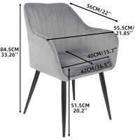 Chaises de salle à manger contemporaines super confortables, revêtement en velours gris, pieds en métal noir, pour la maison, le bar, l'appartement, le salon