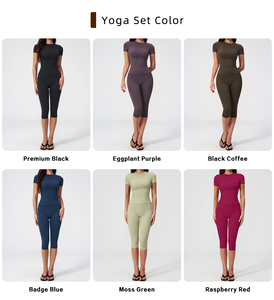 Ensembles de yoga et de détente printaniers : <span class=keywords><strong>Haut</strong></span> à manches courtes et pantalon large taille haute – Tenue de sport et de <span class=keywords><strong>gym</strong></span> - Product Image 4