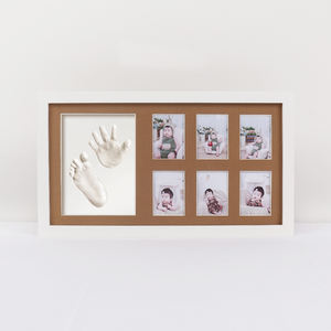 Cadre photo commémoratif en bois de pin de Nouvelle-Zélande pour empreintes de mains et de pieds de bébé, pleine lune, avec encre noire et argile blanche - Cadeau DIY - Product Image 2