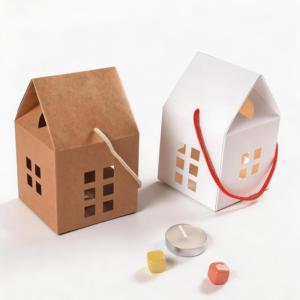 Boîte cadeau en papier kraft écologique, recyclable et réutilisable, de couleur unie, en forme de petite maison, blanche, évidée, simple, à faire soi-même - Product Image 2