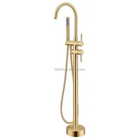 Robinet de baignoire autoportant remplissage de baignoire au sol or poli haut débit ensemble de robinets de baignoire douche au sol