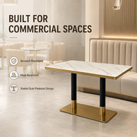 Mesa de Comedor Rectangular de Piedra Sinterizada Comercial con Estructura de Metal Dorado, Muebles de Lujo para Restaurantes, Hoteles, Cafeterías y Bistrós