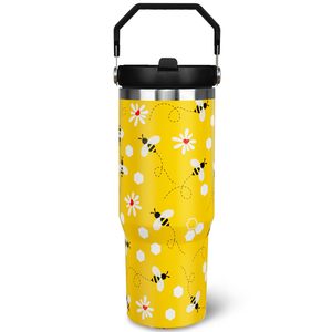 Custom Logo 30 oz <b>Bee</b> Tumbler with Handle <b>Gifts</b> for <b>Bee</b> Lover 30oz Stainless Steel Travel Cup Mug Water Bottle - Product Image 1