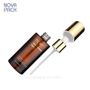 ขวดปั๊มโลชั่นแก้วสีชาขนาด 100 มล. 120 มล. 150 มล. บรรจุภัณฑ์เครื่องสำอางสุดหรู ขวดบรรจุเอสเซนส์ โทนเนอร์ ครีม ขวดบำรุงผิว หัวปั๊มสีทอง - Product Image 3