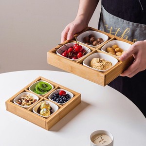 Bamboo Divided <b>Snack</b> <b>Tray</b> 6cm High Portable Food Storage Serving <b>Tray</b> For Candy Nuts Dried Fruits - Product Image 3