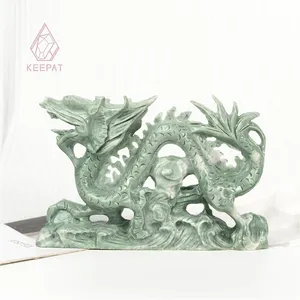 Venta al por mayor bajo precio cristales piedra curativa alta calidad Xiuyan Jade dragón tallado para regalo