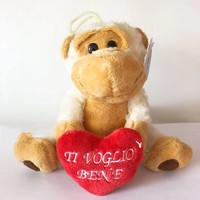 Llavero de Peluche Suave con Forma de Mono Ángel y Corazón Rojo, Regalo de San Valentín, Colgante de Animal de Peluche