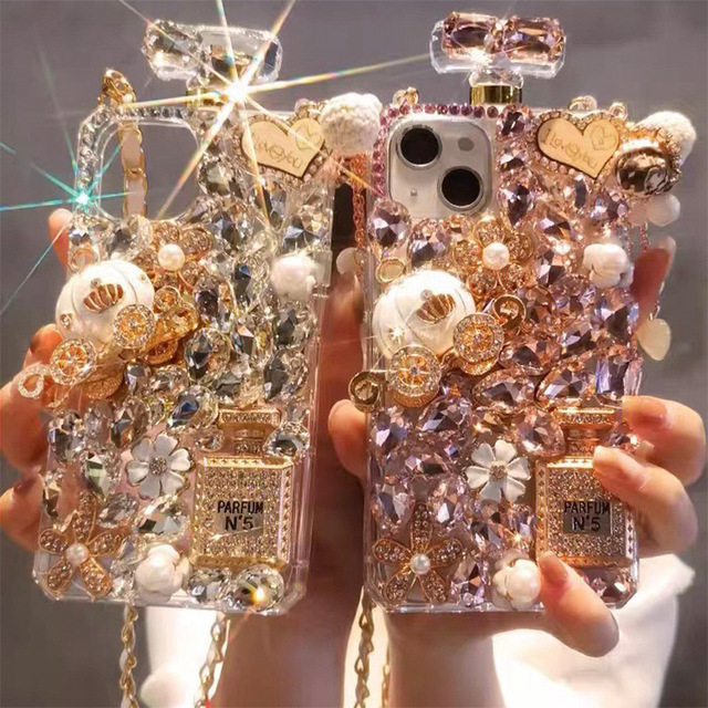 High-end Luxury Perfume Bottle Pumpkin Car Rhinestone for iPhone 17 16 15 14 13 12 Pro Max Phone case