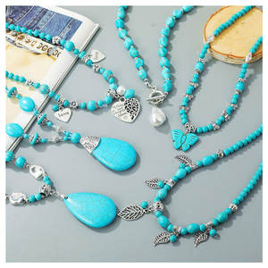 Collar de cuero Vintage suéter cadena Boho turquesa accesorios étnicos joyería de mujer collares de turquesa con cuentas para mujer - Product Image 2