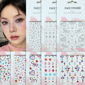 Adesivi per il Viso 3D Autoadesivi a Forma di Farfalla, Cuore, Luna, Stella, Strass Acrilici e Perle per Festival Musicali - Product Image 2