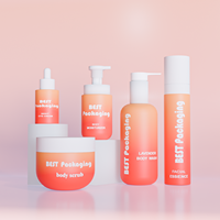 Ensemble d'emballages cosmétiques vides en plastique rose pour soins de la peau : flacon pompe à lotion, pot à crème, flacon de toner, flacon moussant pour nettoyant visage