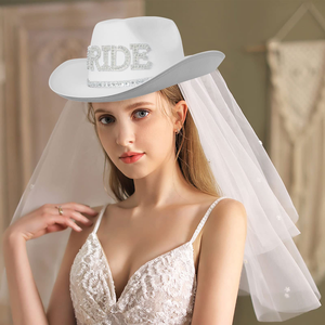 Quescu femmes strass blanc chapeau de <span class=keywords><strong>Cowboy</strong></span> mariée Cowgirl chapeau pour enterrement de vie de jeune fille Halloween Costume tenue décontracté cadeau pour - Product Image 4