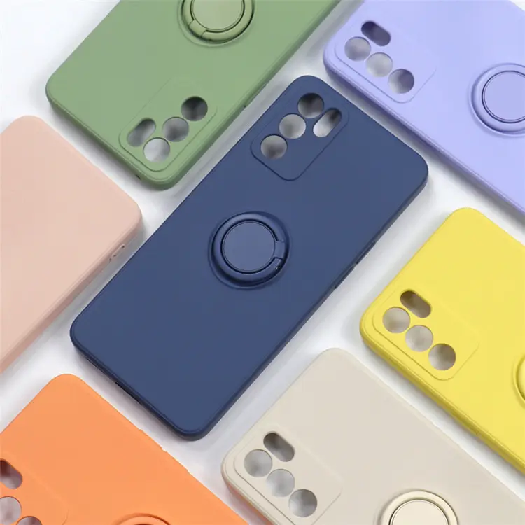 Phone Case Cover For OPPO RENO 6 RENO5 PRO Liquid Silicone Stand Holder Finger Ring Matte Full Protect Lens Camera Soft Cover