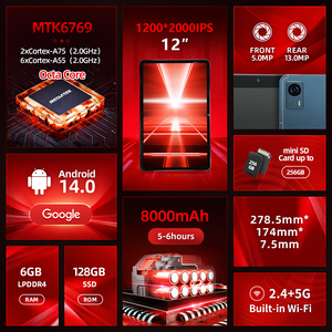 Máy tính bảng Android 12 inch, vi xử lý Mtk6769 tám nhân, Wifi 2.4g+5g, màn hình Incell, bộ nhớ 6+128GB, giải trí, máy tính bảng Android 12 inch - Product Image 2